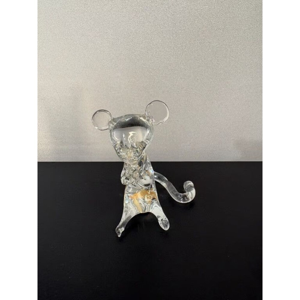 Art Glass Mouse Figurine Clear Hand Blown Curled Tail Big Ears Sculpture
